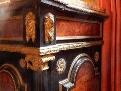 ANTIQUE FRENCH NAPOLEON III INLAID AND BURL ORMOLU MARBLE TOP SIDEBOARD CA. 1860
