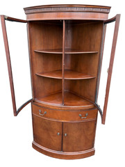 67475 Vintage Bow Front Mahogany Corner Curio Cabinet with Glass Doors