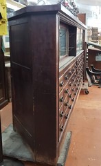 Large 1920’s Wood & Glass Apothecary Storefront Step Back Cabinet & Display Case