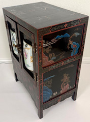 Early 20th-C Chinoiserie Lacquered Hand Painted Cabinet Porcelain Panel Door