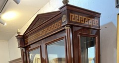 French Empire 2 Door Cabinet w Glass Shelves Inlaid Designs