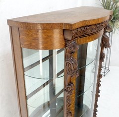 Solid Tiger Oak Curved Glass China Cabinet Carved Claw Feet Lion Heads MINT!