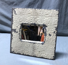 VTG Shabby 11″ Sq. Photo 4×6 Tin Ceiling Mirror Picture Frame Old 1706-25B