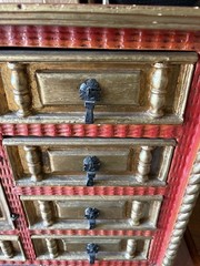 Unique Vintage Mexican Multi Drawer With Panel Door Raised Hosting Chest