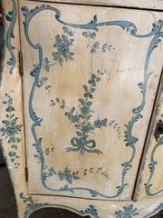 Gorgeous Authentic Antique European Hand Painted Bombe Cabinet
