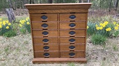 Antique Arts Crafts Tiger Oak 12 Drawer Wood File Cabinet Apothecary Hall Table