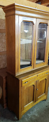 Antique Step-Back Cupboard Hutch Glass Doors Drop-Front Desk Engraved Panels