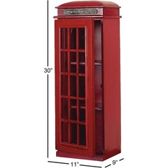 Vintage Telephone Booth Storage Cabinet MDF Red Decorative Unit Glass Panel New