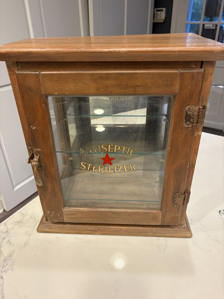 Early 1900s Antiseptic Sterilizer Cabinet, Oak Wood, Doctor, Barber, Pharmacy