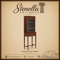 F73279: Antique Edwardian 2 Drawer Inlaid Mahogany Curio Cabinet (1 of 2)