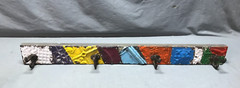 VTG Decorative Shabby Patchwork 32″ Tin Ceiling Metal 4 Hook Rack Old 136-25B