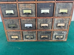 Antique Apothecary Wood Cabinet Bin Nuts, Bolts, Screws 20 Drawers 17″x12″x17″