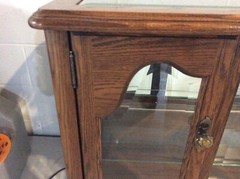 solid oak curio cabinet glass shelf glass and mirrored