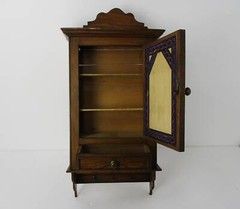 Vintage Wood Kitchen Apothecary Bathroom Wall Cabinet Hooks for Towels Pediment