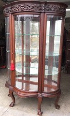 CARVED MAHOGANY BEVELED GLASS CHINA CABINET, ATTR. R. J. HORNER
