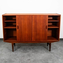 Mid Century Danish Modern Credenza Highboard Bar Sideboard Denmark Teak Drawers