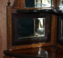 ANTIQUE ITALIAN CIRCA 1880 ROSEWOOD, BOXWOOD INLAY MIRRORED BACK CORNER CABINET