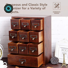 Library Card Catalog Solid Wood Small Curio Cabinet L Retro Storage Organizer Ap