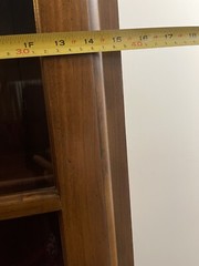 Vintage Wood Curio Cabinet Glass Doors 72.75″ H x 15″ W (20” Top) x 8”-10.5” D