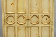 French Country Provincial Distressed Knotty Pine Wood 2 Part Cupboard Cabinet