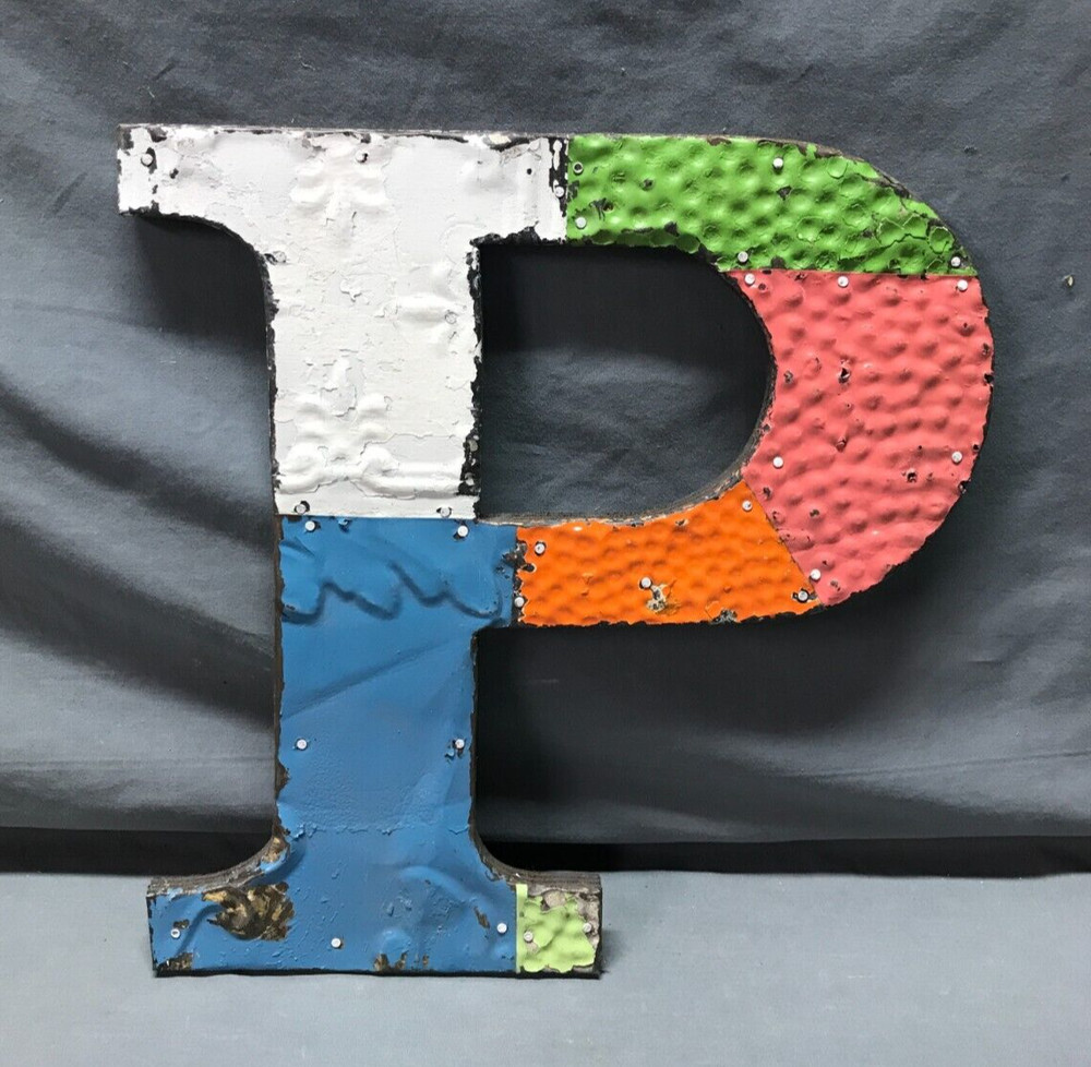 Decorative Salvaged Tin Ceiling 12″ Patchwork Mix Color Letter P Metal 356-25B