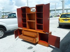 SIGNED JAMES MONT COROMANDEL RED CABINET W GOLD GILT BAMBOO DECORATION – P