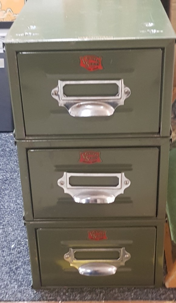 VINTAGE Pat. 646338 RUSTIC INDUSTRIAL Three DRAWER CABINET