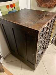 1920’s Yawman & Erbe 36 Drawer Parts Chest, Oak Cabinet, Japanned Metal Drawers