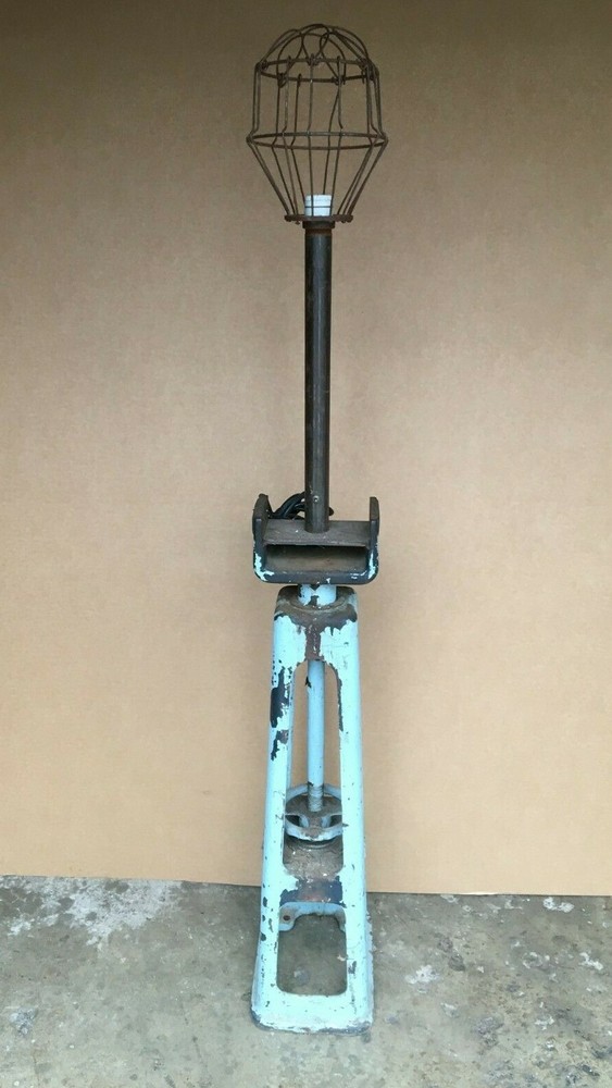 VTG Steampunk Industrial Metal Shop Garage Jack Floor Lamp Old Blue 348-26B