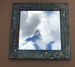 VTG Salvaged 23″ Sq. Shabby Verdigris Egg & Dart Tin Ceiling 16″ Mirror 1079-26B