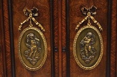 Antique Napoleon III Burl Walnut 2 Door Wardrobe Cabinet with Bronze Plaques