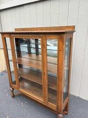 67789 Victorian Oak China Cabinet with Glass Doors and Shelves