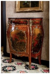 Antique French Louis XV Style Vernis Martin Bombè Cabinet w/Ormolu Painted Panel