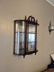 Ferguson Bros Federal Curved Glass Mahogany Wall Hanging Curio Cabinet.