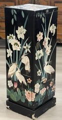 Oriental Asian Chinoiserie Lacquered Media Storage Cabinet Birds Flowers Texture