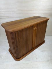 Vintage Mid Century Eppco Enterprises Teak Tambour Slide Door Wall Mount Cabinet