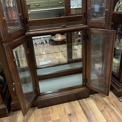 VTG Mid-Century Solid Walnut Wood Glass 4 Shelf Lighted Curio Cabinet 37″L 76″H