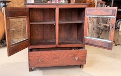 Antique Primitive Cupboard w/ Glass Doors & Large Drawer –Country Farmhouse
