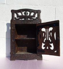 RARE ANTIQUE CARVED WOODEN WALL CABINET BLACK FOREST GERMANY ORIGINAL KEY CABINE