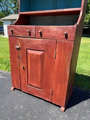 Antique Primitive Red Painted Step Back Cupboard Cabinet Kitchen Hutch Farmhouse