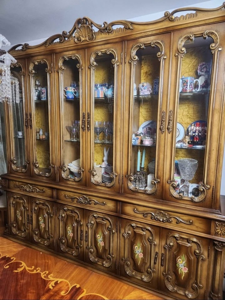Vintage 2-piece Italian Baroque Revival Lighted China Cabinet – Solid Wood