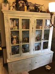 Antique Country Store Cabinet 1900s Glass Door Hutch Cupboard Hand Paint Flowers