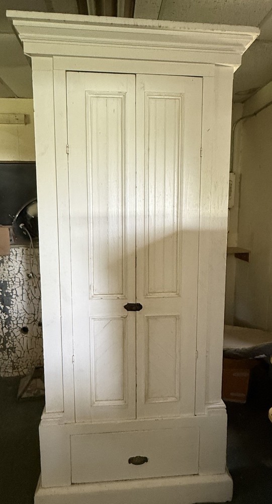 Tall Antique Painted Heart Pine Cupboard Cabinet Bead Board