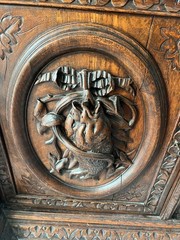 Large Antique French Carved Hunting Renaissance 6 Door Bookcase Cabinet