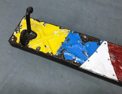VTG Decorative Shabby Patchwork 23″ Tin Ceiling Metal 3 Hook Rack Old 331-25B