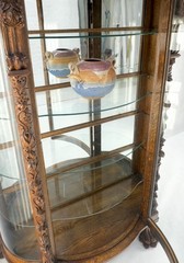 Solid Tiger Oak Curved Glass China Cabinet Carved Claw Feet Lion Heads MINT!