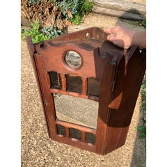 Antique Victorian Castlecore Gothic Wall Corner Cabinet w/ Mirror 18″ H x 16″ W