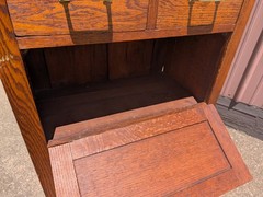 Antique Marble Top Barbers Cabinet Quarter Sawn Oak 1900s Era