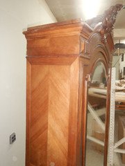 Antique French Renaissance Carved Walnut Wardrobe large Beveled Mirror