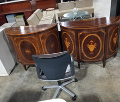 TROSBY Handmade English 48x19x37h Large Inlaid Demilune Cabinet Ex Vintage Cond